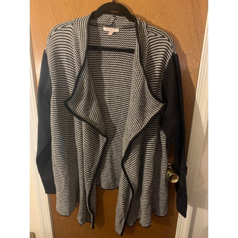 Roz & Ali Knit Jacket Cardigan Womens Size 2X Black White Business Casual N5